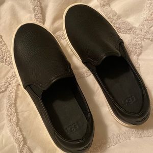 UGG Black Leather Slip-on Sneakers